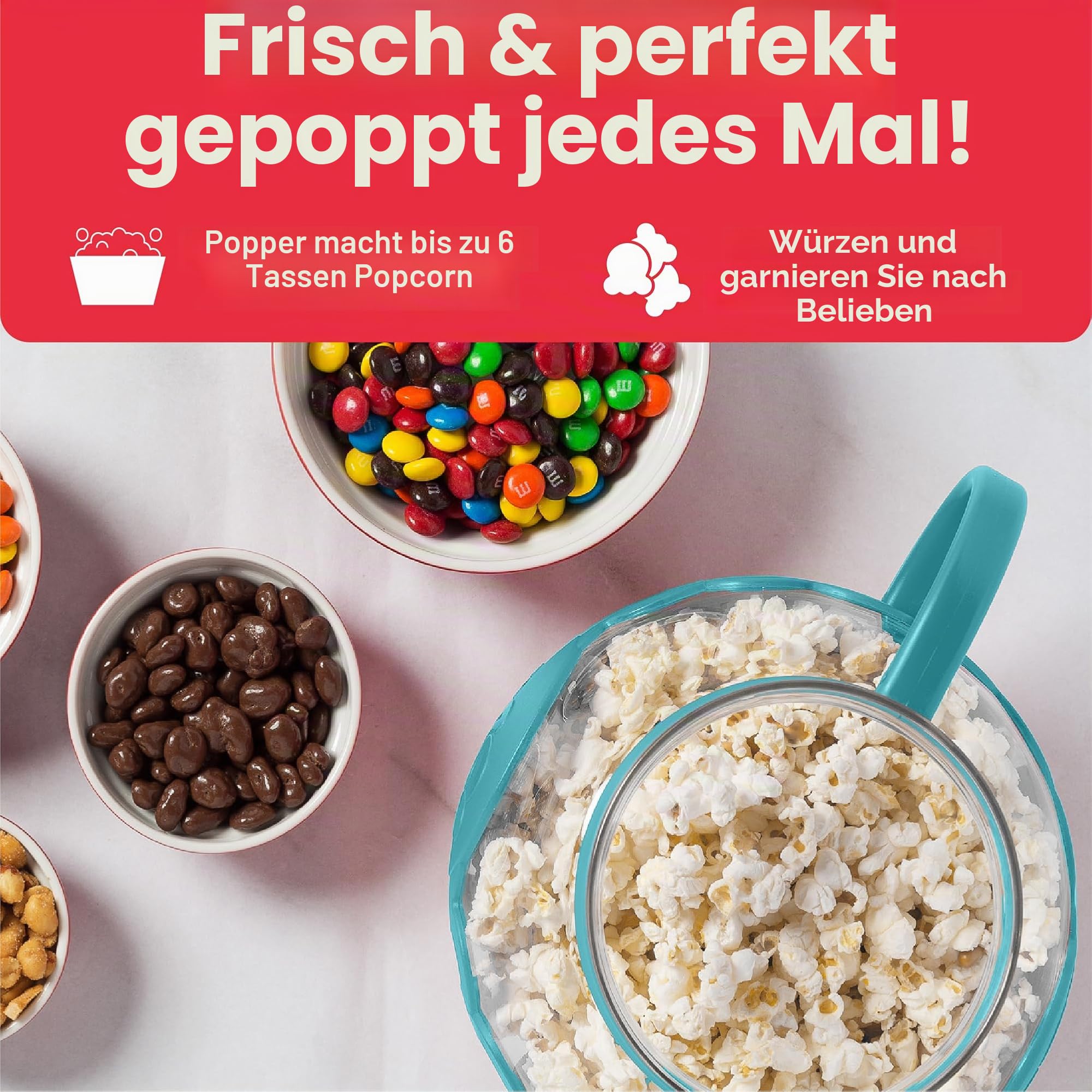 Ecolution Patentierter Mikrowellen-Popcorn-Popper, Borosilikatglas Kunststoff, blaugrün
