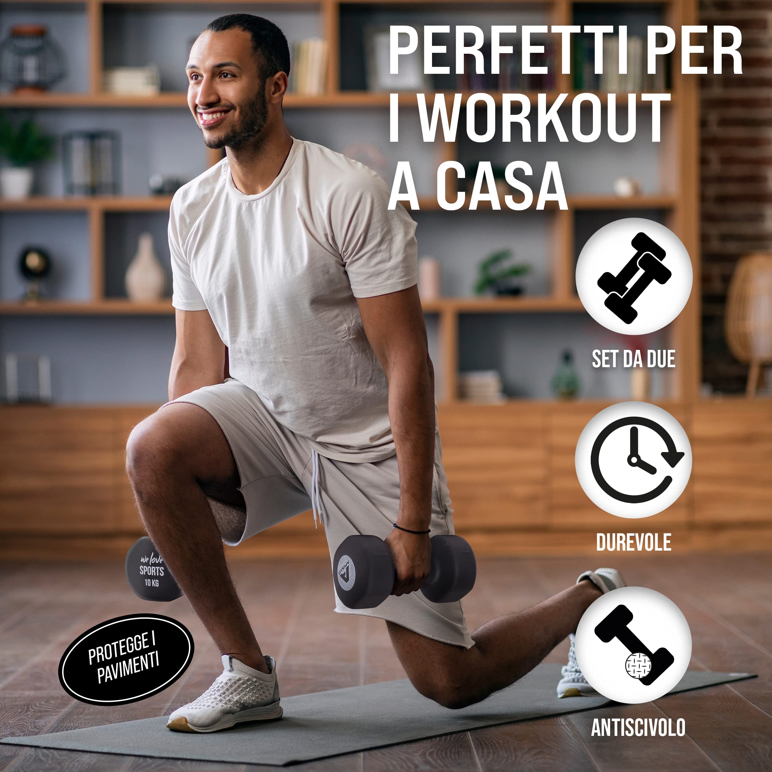 Apollo Set Manubri Palestra Corti| Manubri Fitness, 2x1kg, 2x2kg, 2x3kg | Porta Manubri Incluso | Manubri Palestra per Donne e Uomini | Pesi Palestra | Manubri 1 kg, Manubri 2 kg, Manubri 3 kg