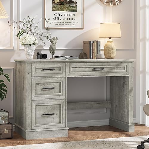 Miniatura 7 de Escritorio ejecutivo Farmhouse de 47 pulgadas con 3 cajones y cajón de archivos ajustable, espacio de trabajo para oficina en casa y estudio, color