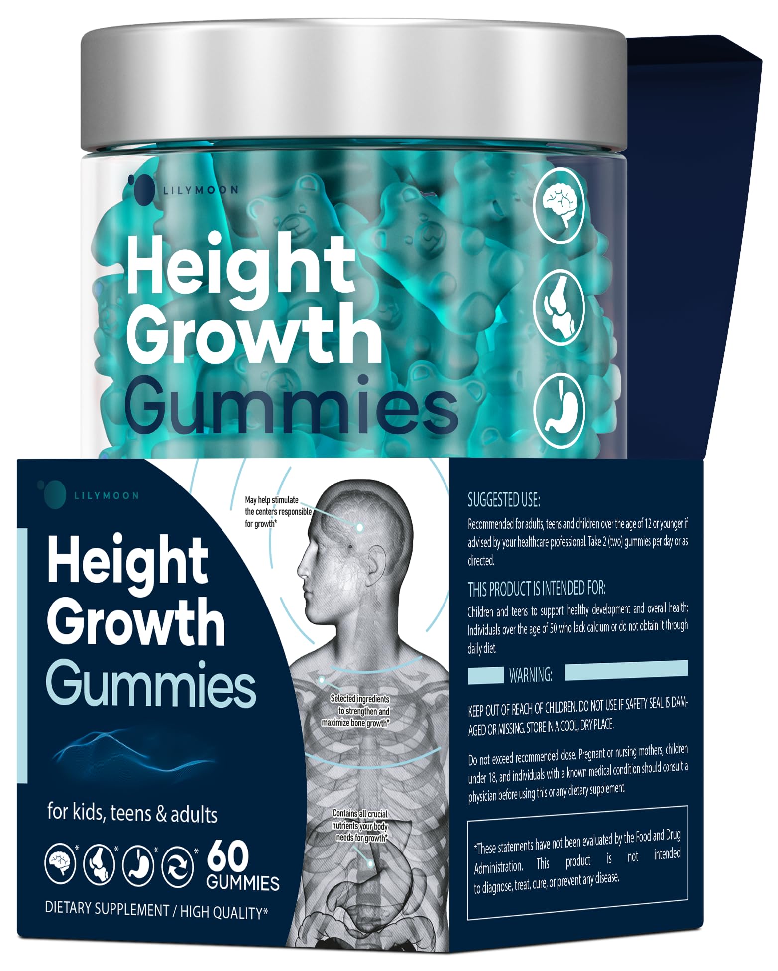 Height Growth Gummies Multivitamins, Natural Height Increase Supplement with Calcium, Zinc, K2 D3, Magnesium, Bone Strength Density Support, Grow Taller Gummies for Adults, Kids, Bone Support Complex