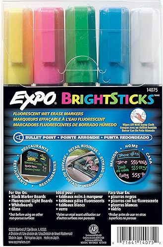 Sanford 14075 marcadores fluorescentes de borrado en seco, colores brillantes surtidos, 1 paquete de 5, Variados