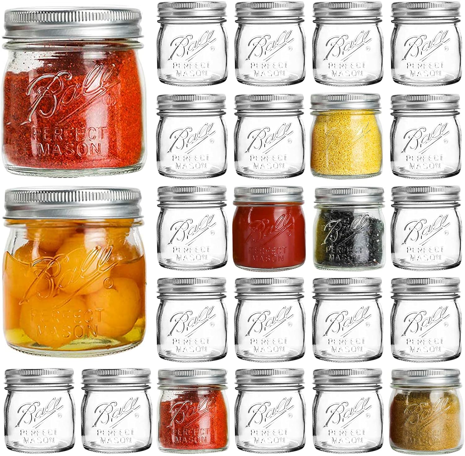 Mason Jars Regular Mouth 8 oz - 24 Pack Mini Glass Canning Jars with Silver Airtight Lids and Bands, Small Clear Half Pint Mason Jars for Preserving, Honey, Jam, Jelly, Kitchen Spices, DIY Projects : Home & Kitchen