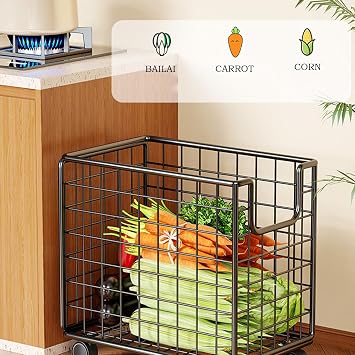 Kitchen Utility Cart Space Saving Organizer 360 Degree Rotating | Fruit Vegetable Baskets With Wheels for Home Kitchen Outdoor Bathroom Laundry Room Fruit Vegetable Snack Pantry Storage