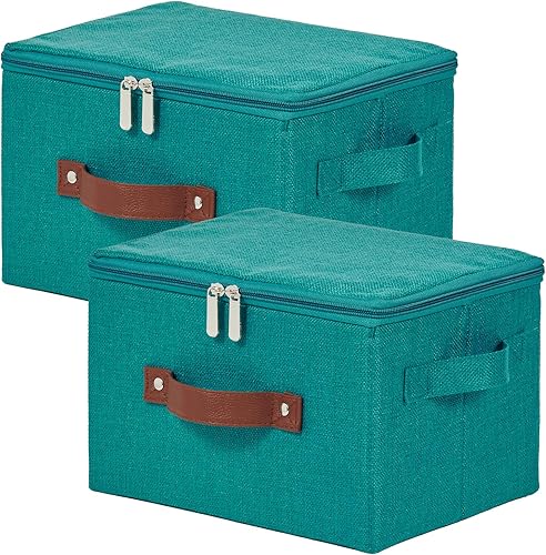 Miniatura 54 de Contenedores de almacenamiento con tapa con cremallera de tela de algodón y lino, cestas de almacenamiento con tapa, cajas plegables lavables para