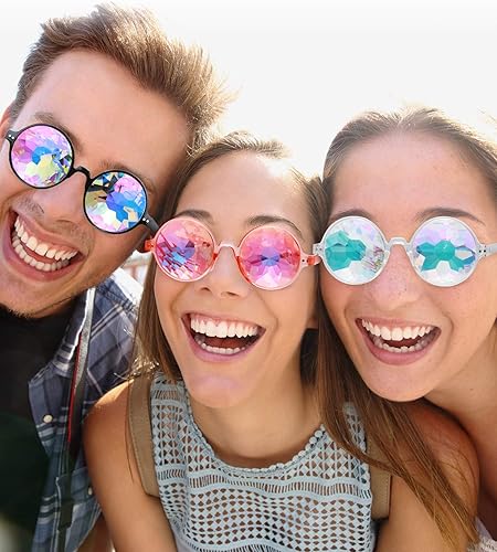 Miniatura 5 de Yaomiao 3 gafas de sol para festivales, caleidoscopio, gafas de sol de difracción, lentes de sol de prisma arco iris con tela para decoración de