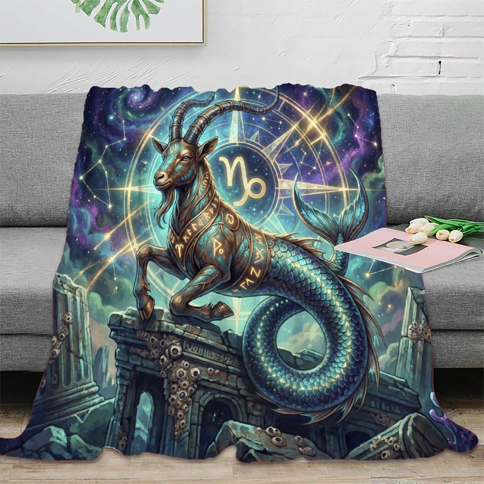 W7C8U2X3 Capricorn Zodiac Fantasy for Flannel Throw Blanket, Office Nap Use