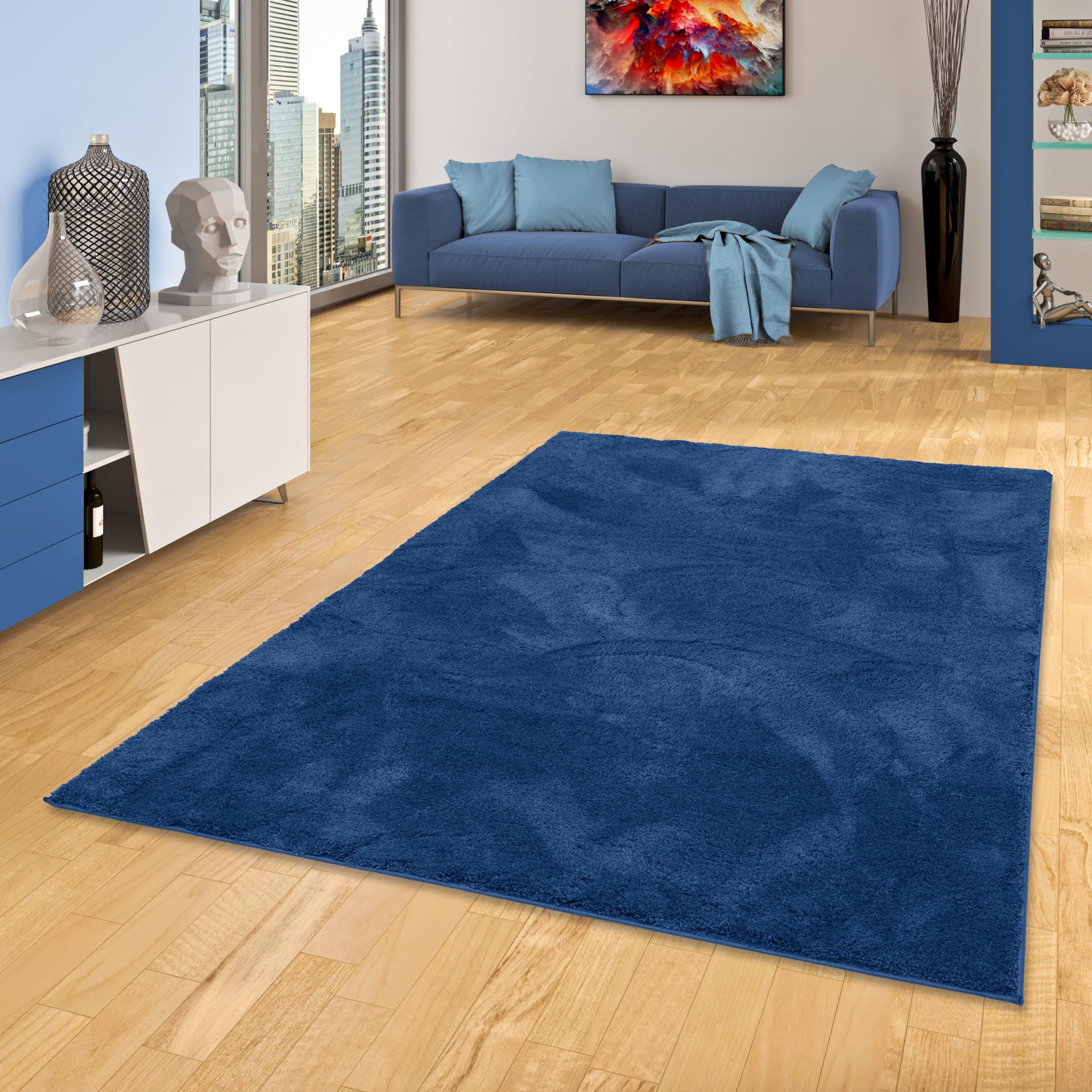 Tapis moelleux doux bleu foncé Pergamon Luxe à longs poils