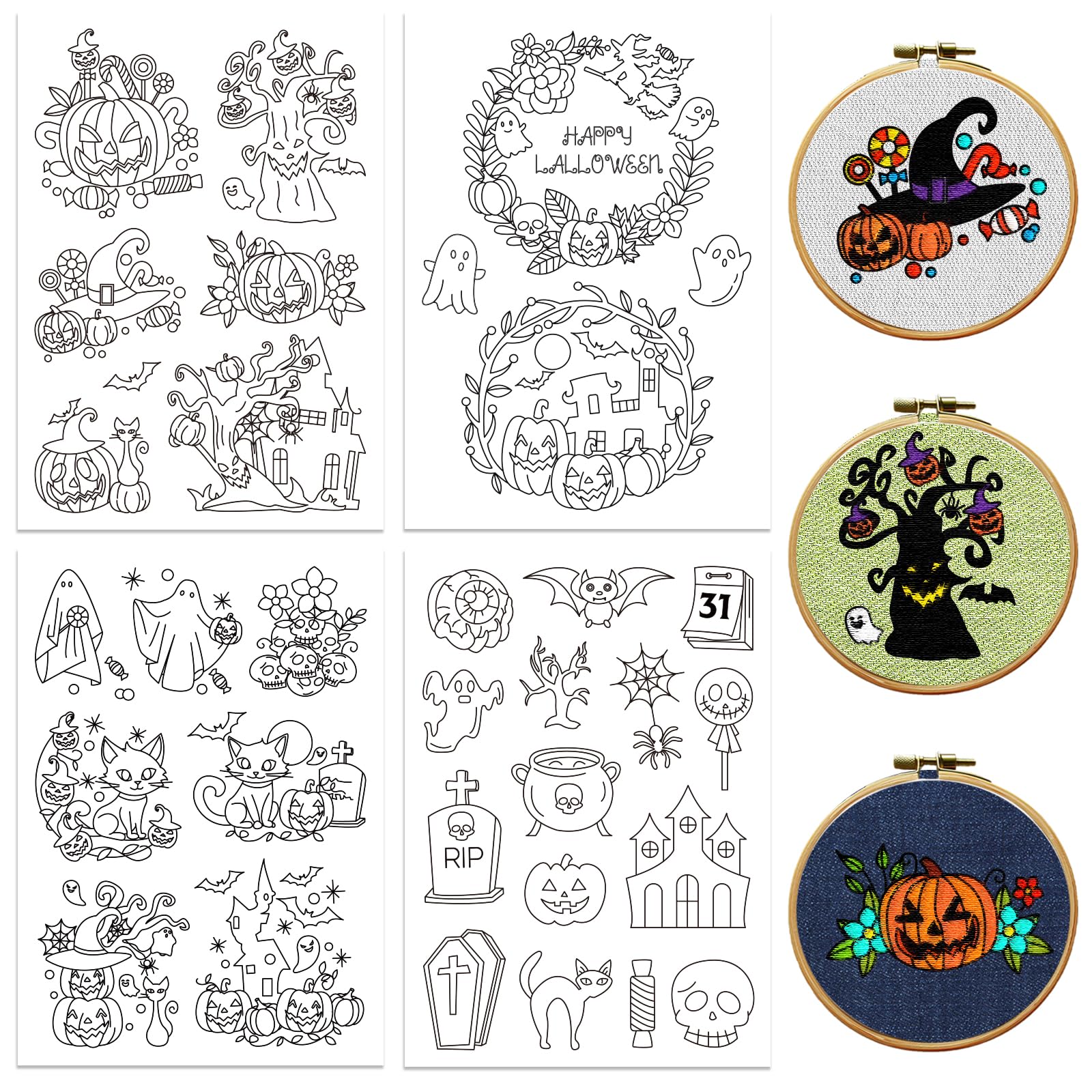 Peacoblue Halloween Trees and Castle Stick and Stitch Embroidery Patterns