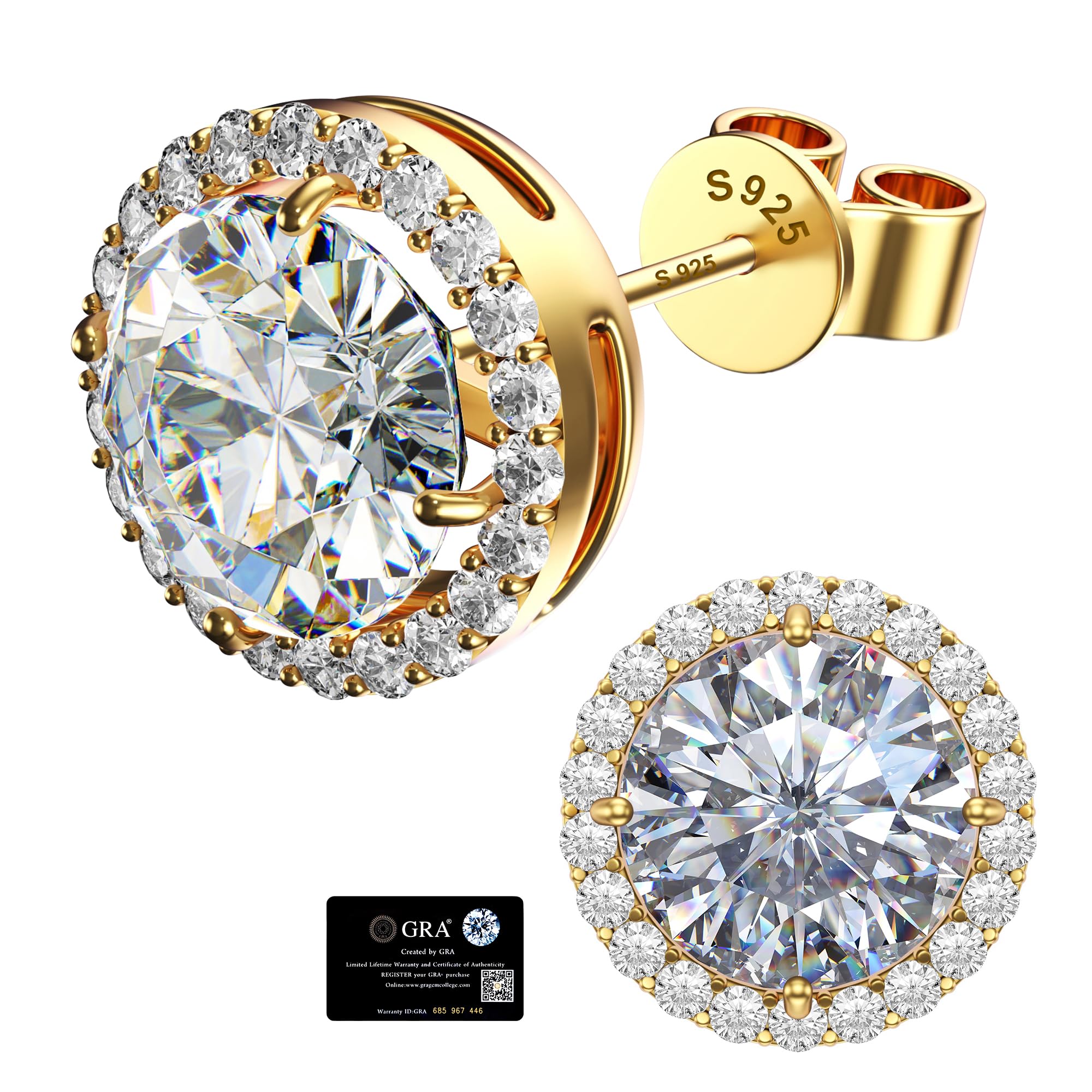Moissanite Halo Earrings Studs 1CT-4CT 18K White Gold Plated S925 Sterling Silver Stud Earrings for Women Men Hypoallergenic