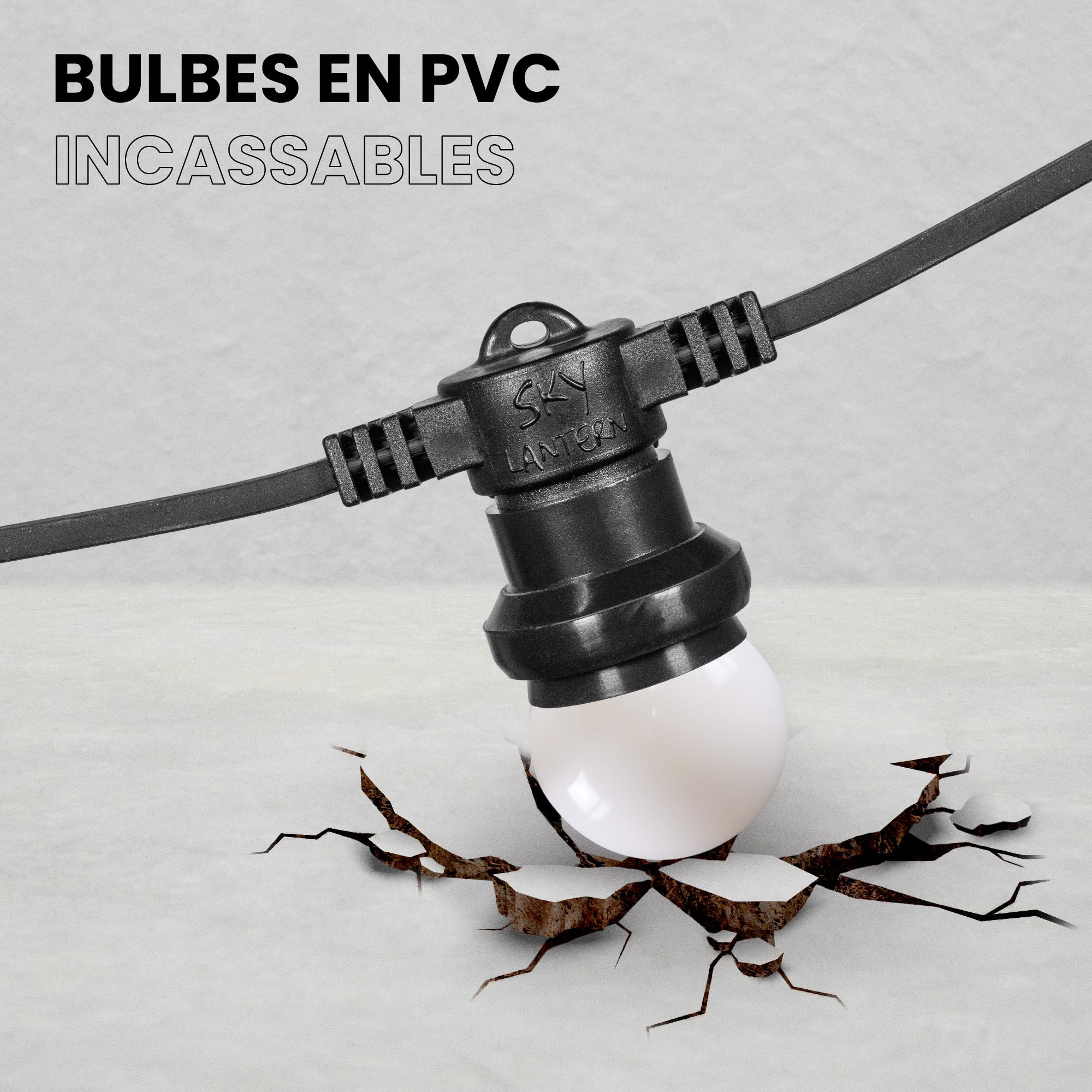 SKYLANTERN Guirnalda Luces Exterior 20M 60 Bombillas LED E27 Blanco Cálido 2800K IP65 Impermeable Bulbos Redondos Para Jardín Terraza Bodas
