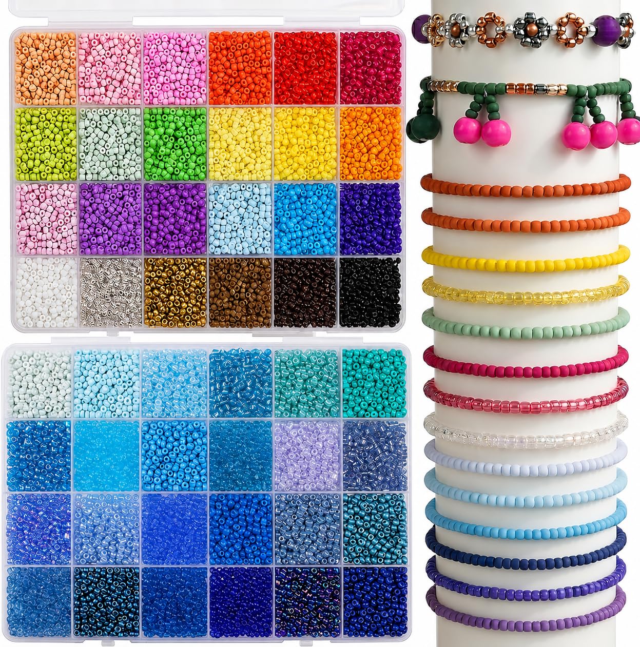 3mm Glass Seed Beads 40 Colors, Approx 10000pcs Small Craft Beads | 8/0 Tiny Beads for Jewelry Making, Embroidery Kits, and DIY Bracelet Crafting Supplies