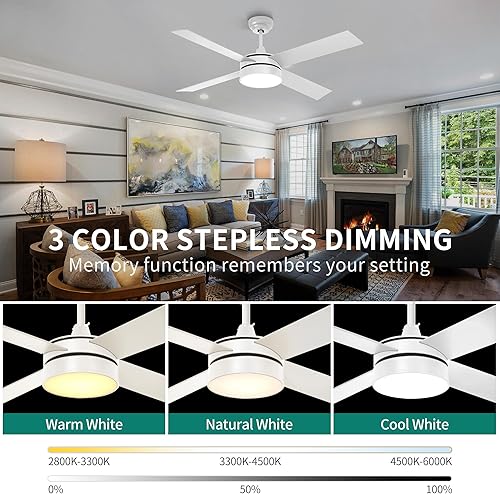 Miniatura 10 de YITAHOME Ventiladores de techo de oro blanco de 52 pulgadas con luz y control remoto, ventilador regulable para interiores y exteriores, moderno