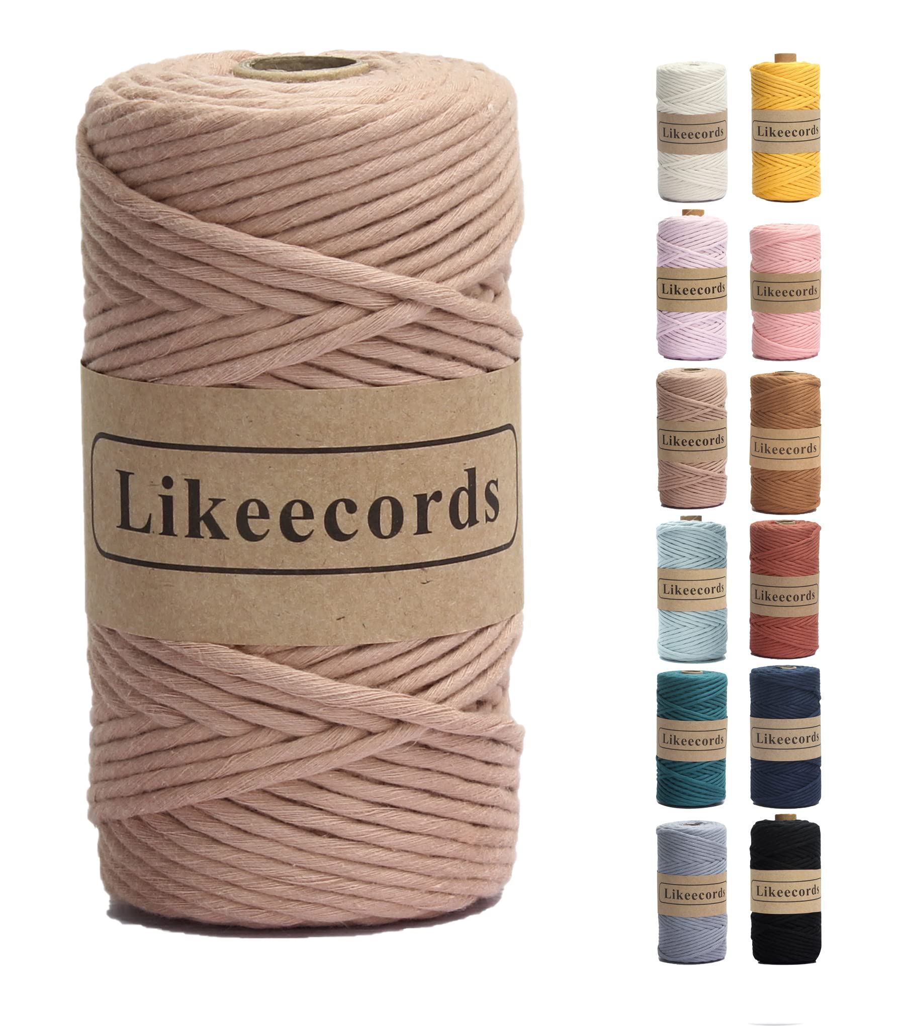 Likeecords Single Strand Macrame Cord 4mm x 110yards, Coffee 100% Cotton Macrame Rope,Colored Macrame Supplies for DIY Crafts, Wall Hangings, Plant Hangers, Holders, and Home Decorations