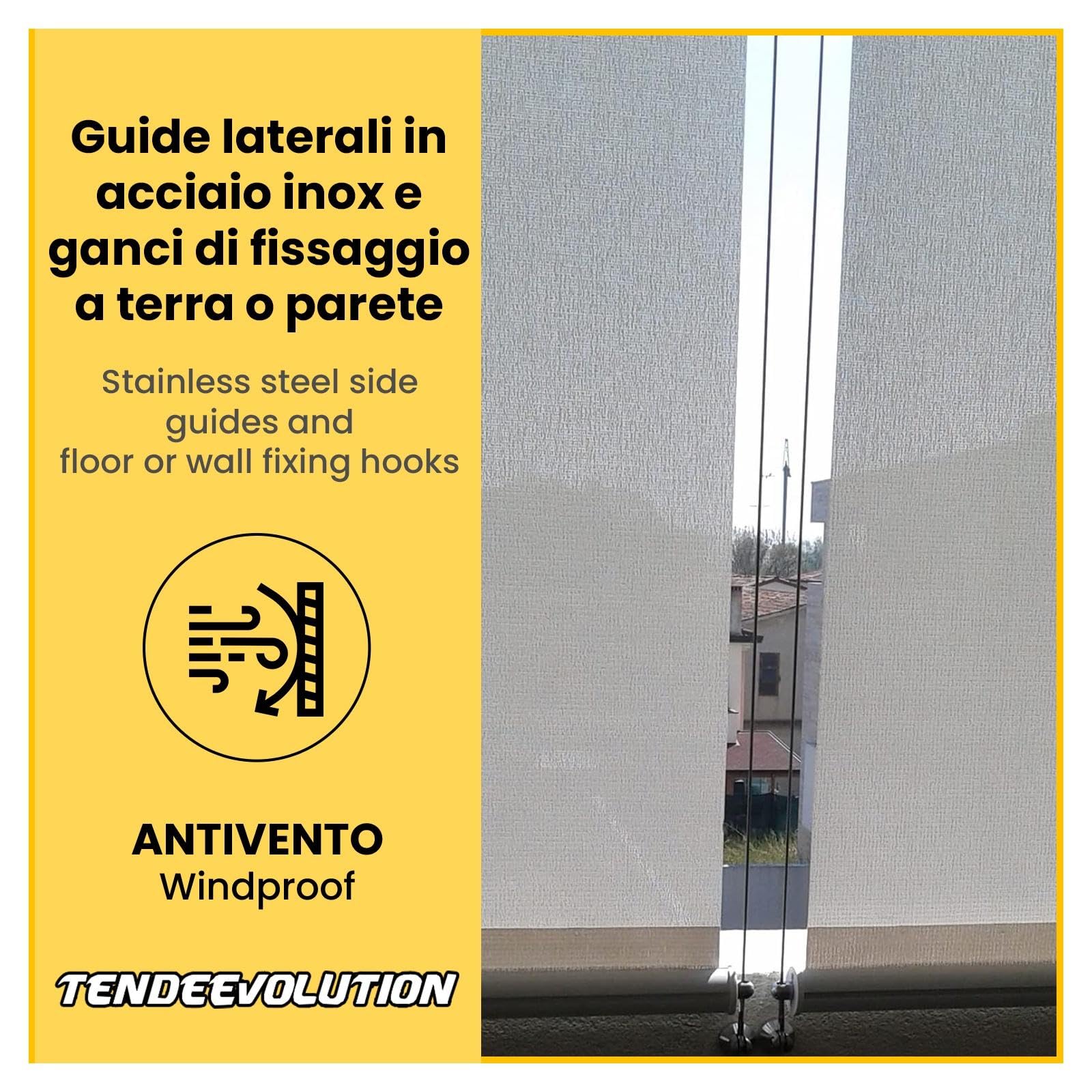 Tenda a Rullo per Esterno a Scorrimento con Cavi Acciaio Laterali, Tenda da Sole in PVC o Tempotest Parà, Colori e Misure Personalizzabili (ALTEZZA DA 1 CM A 200 CM, LARGHEZZA DA 121 CM A 200 CM)