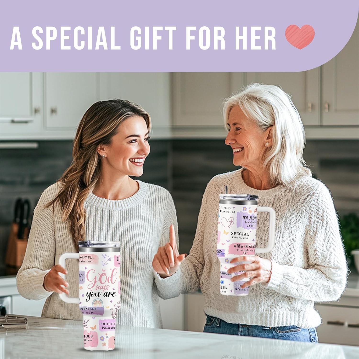 Christian Gifts for Women, 40 oz God Says You Are Tumbler with Handle, Inspirational Religious Birthday Gifts for Faith Cup, Christian Spiritual Catholic Jesus Bible Pastor Prayer Gifts for Christmas - Image 2