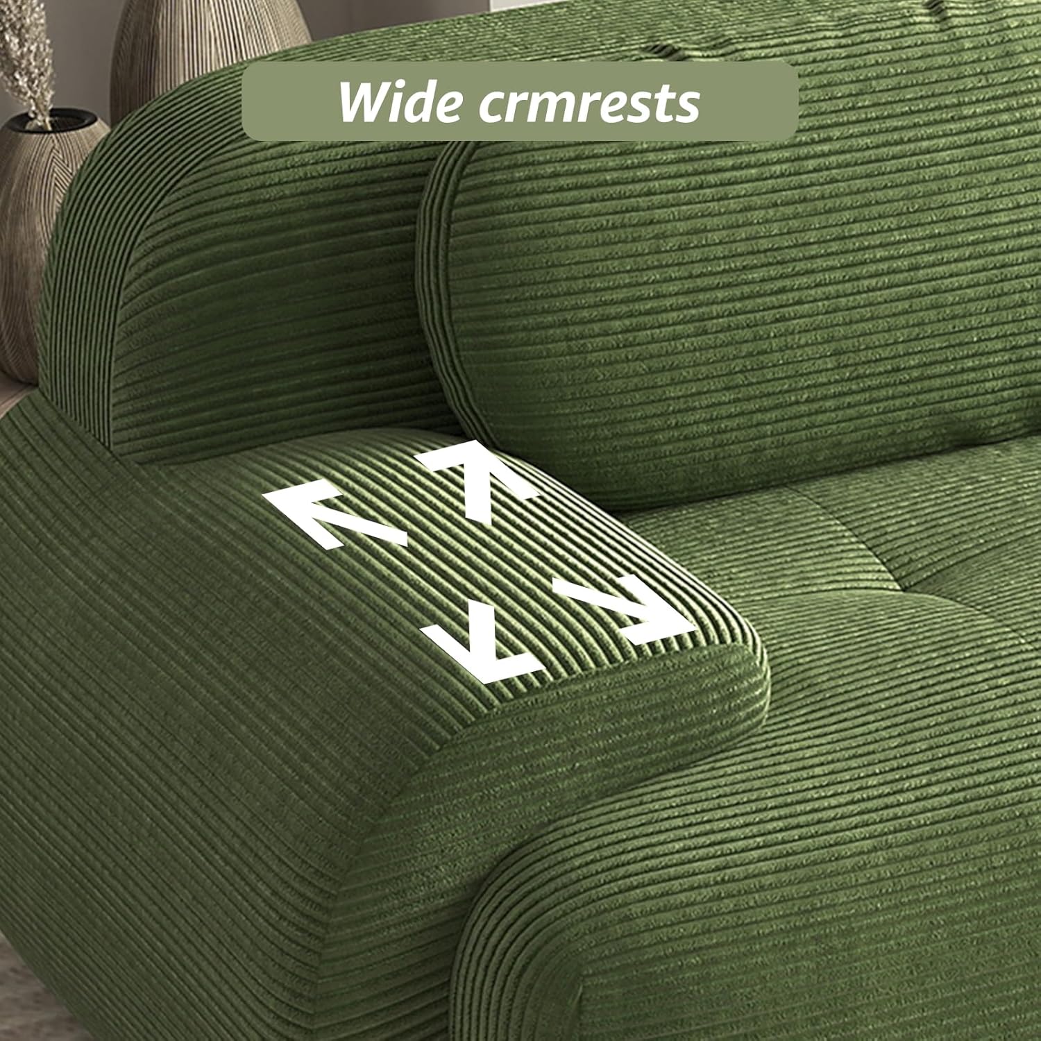 80" Modern Love Seat Boneless Couches for Living Room, Corduroy Modular Sectional Sofa with Deep Seat, Green Loveseat Couch with 1 Ottoman, Sofas para Sala, L Shape Sofas & Couches (Green, 2+1 Set)