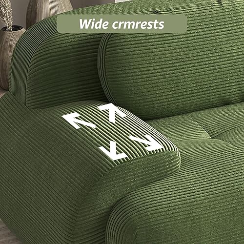 Miniatura 5 de Sofá biplaza moderno de 80 pulgadas para sala de estar, sofá modular de pana con asiento profundo, sofá biplaza verde con 1 otomana, sofás para sala