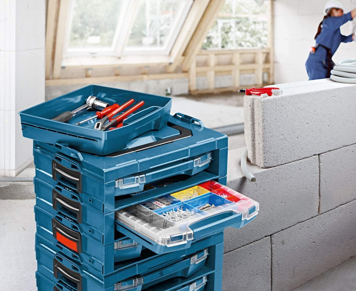 i-BOXX Rack Active z szufladą LS 72 w kolorze profesjonalnym niebieskim | L-BOXX walizka narzędziowa z możliwością układania w stos | system przechowywania narzędzi | idealny do i-BOXX 72 i szuflady