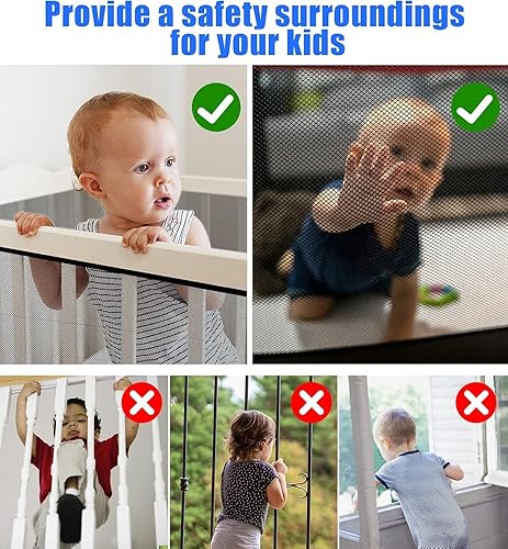 Miniatura 4 de JIFTOK Puerta de bebé para escaleras, protector de barandilla para niños, mascotas, juguetes, 26.2 pies de largo x 2.66 pies de alto, red de