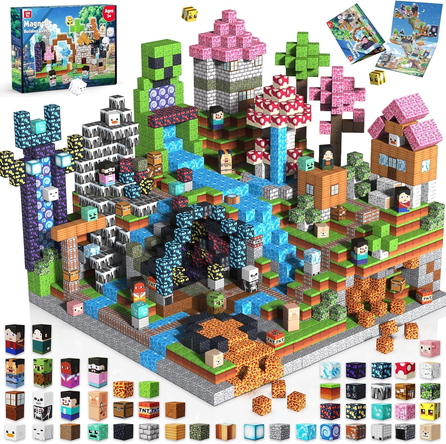 150 Piezas de Bloques Magneticos Construccion niños »Aventura en Bloques« – ¡Inspirado en la Película de Culto! Bloques Magnéticos con Esqueletos, Juguete Educativo para Viajes en Auto Niños 4-7 Años