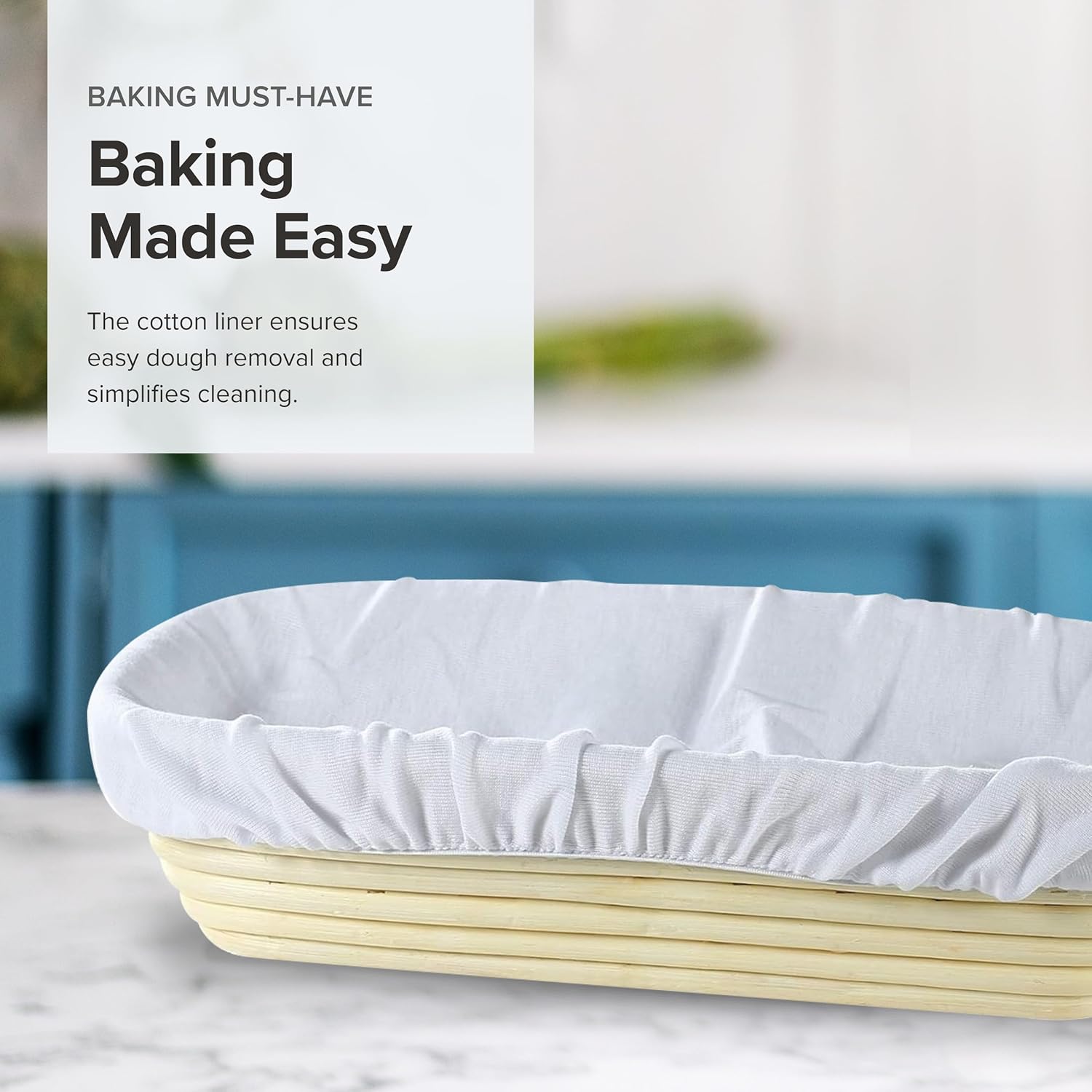 Frieling Rectangular Brotform Proofing Basket - 12 x 5.5-inch, Natural Cane & Cotton Liner - For Sourdough Bread Baking & Rising - Includes Banneton Liner