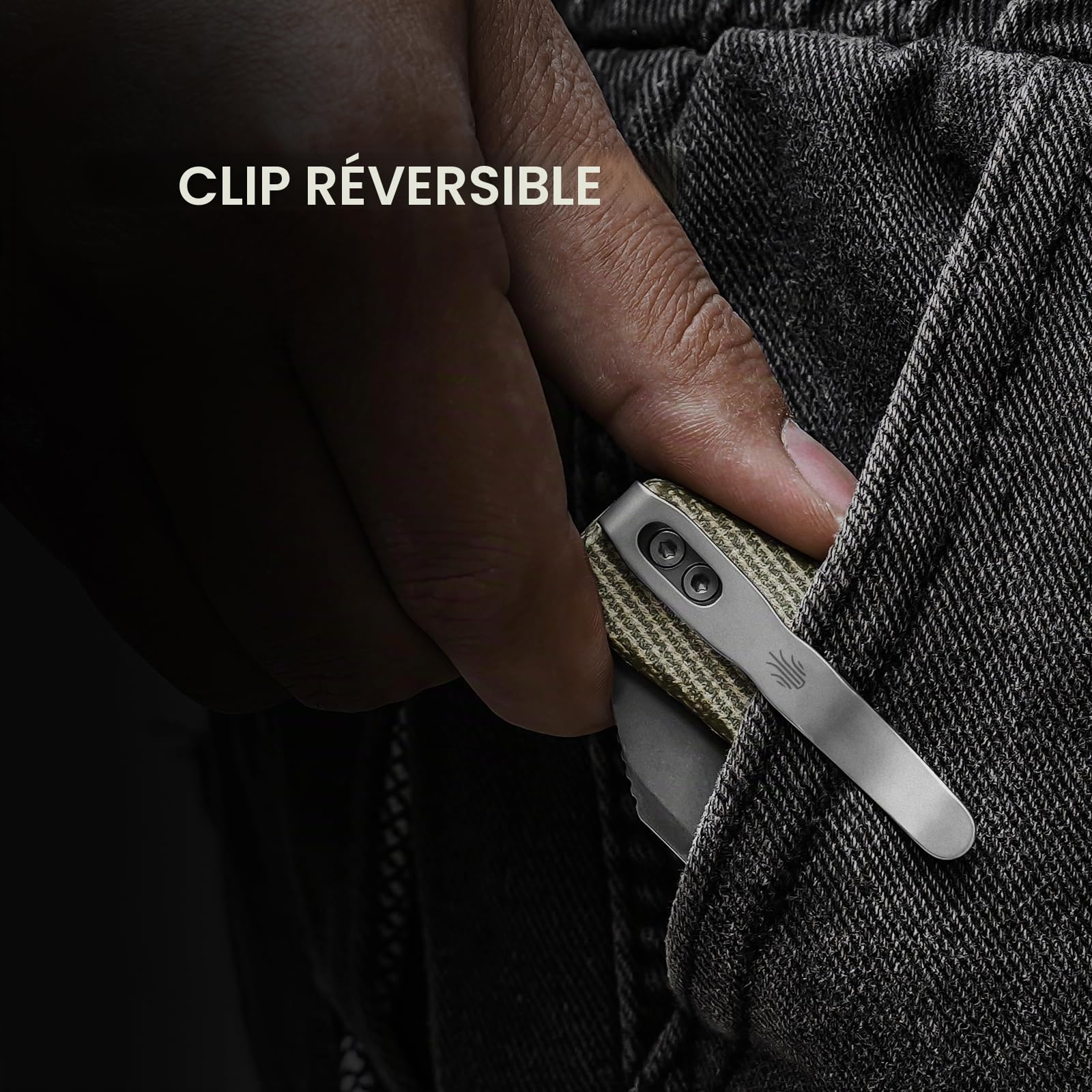 Kizer Bulldog Couteau de Poche, Couteaux Pliable à Lame Nitro V de 7,62cm Manche en Micarta, Couteau de Camping et de Randonnée avec Clip Réversible, Non-automatique, Petits Couteaux EDC V3672A3