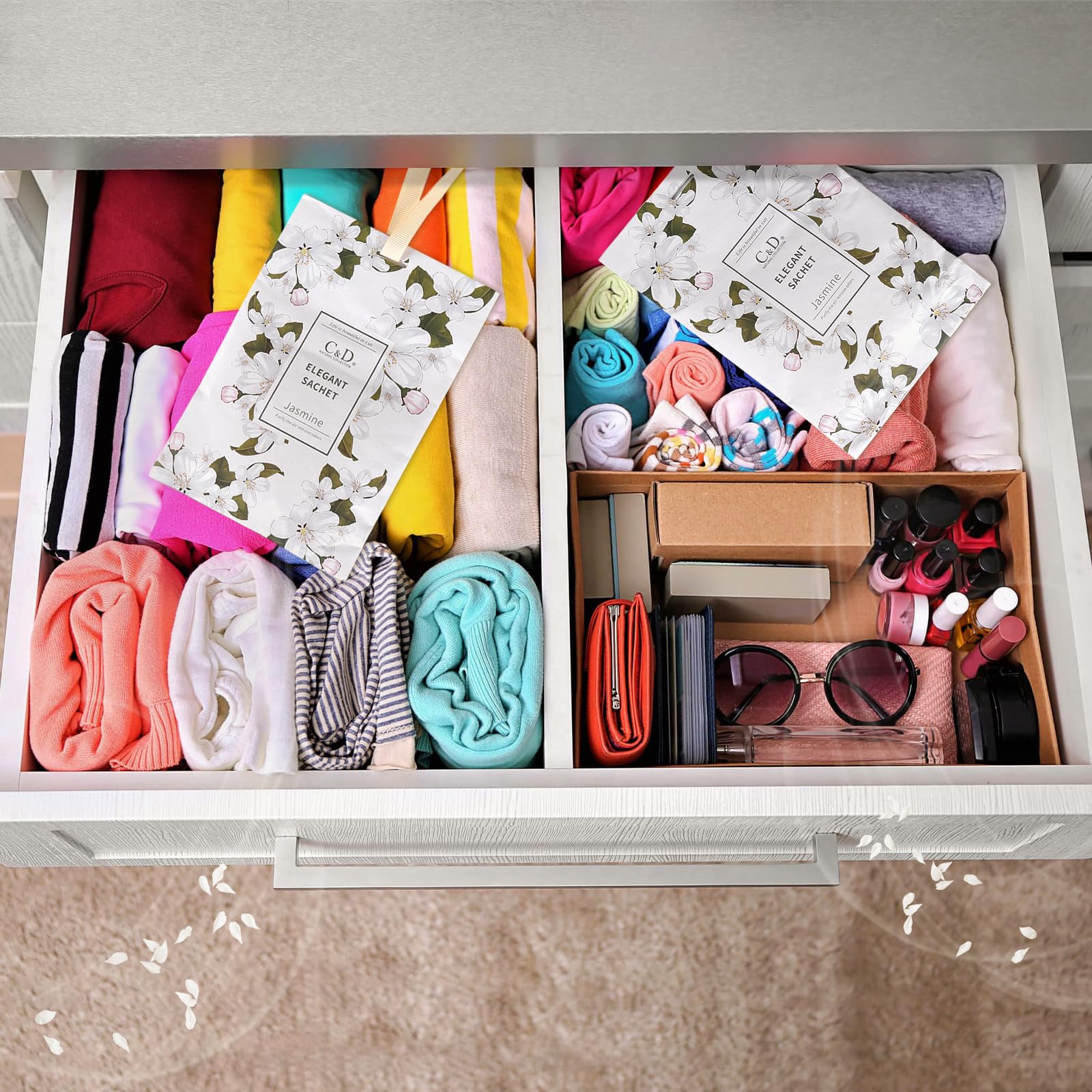 6 Stück Duftsäckchen Kleiderschrank, 20g Schrankduft Frische Sachets, Kleiderschrank Duft, Aromatherapie Dufterfrischer Taschen für Schubladen, Schränke, Autos, Garderoben (Jasmin)