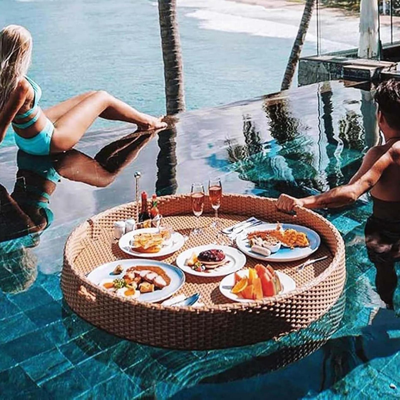 DzkZen Floating Serving Tray for Pool - Round Drink and Food Holder - Ideal for Sandbars and Pools - Perfect for Drinks, Food & Brunch Apricot-60cm