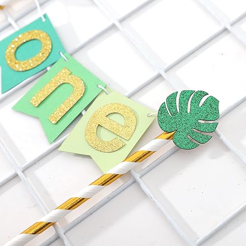 Miniatura 7 de Wild One Jungle Safari - Decoración para pastel de primer cumpleaños, purpurina dorada y verde, accesorios para tartas