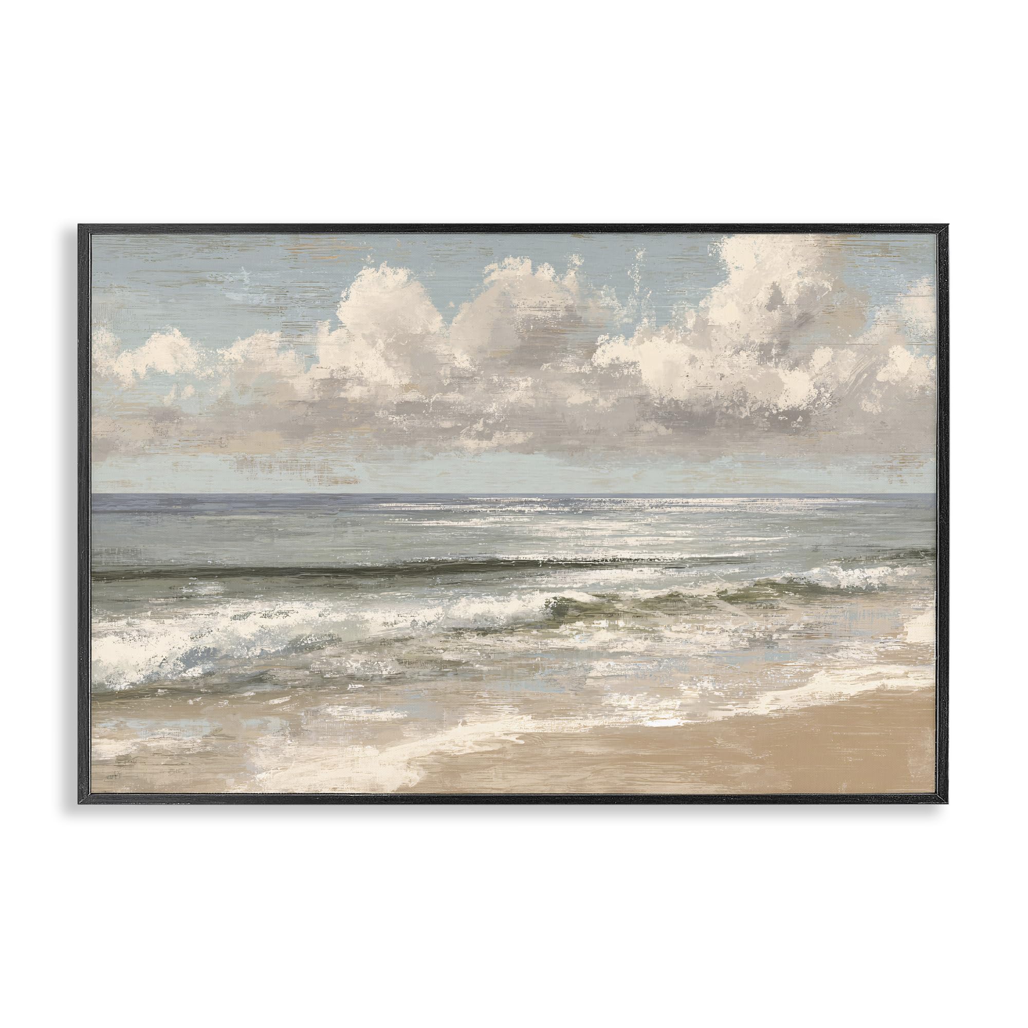 Stupell Industries Distressed Coastal Horizon Seascape 'Distressed Beach Horizon', Framed Giclee Art, Black, 24 X 16 Inches, Easy To Hang And Sturdy, Made In Usa, By Jacky Ngan