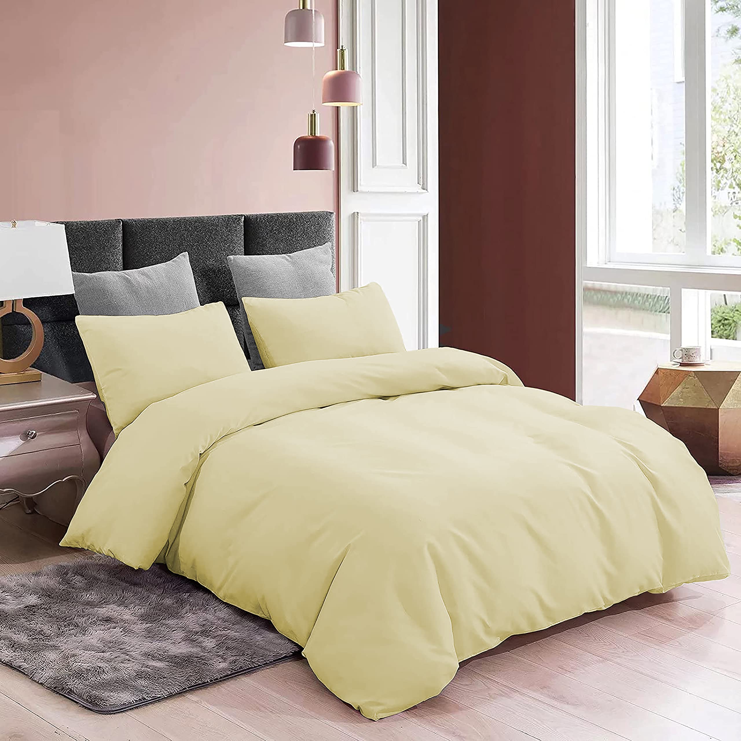 YRM Bedding's Duvet Covers - 100% Microfiber, 3-Piece Duvet Cover Set, Ultra Soft with Zipper Closure Duvet Cover (61X91 Inches) and 2 Pillow Cover (18X28 Inches) - Single Size/Ivory 1