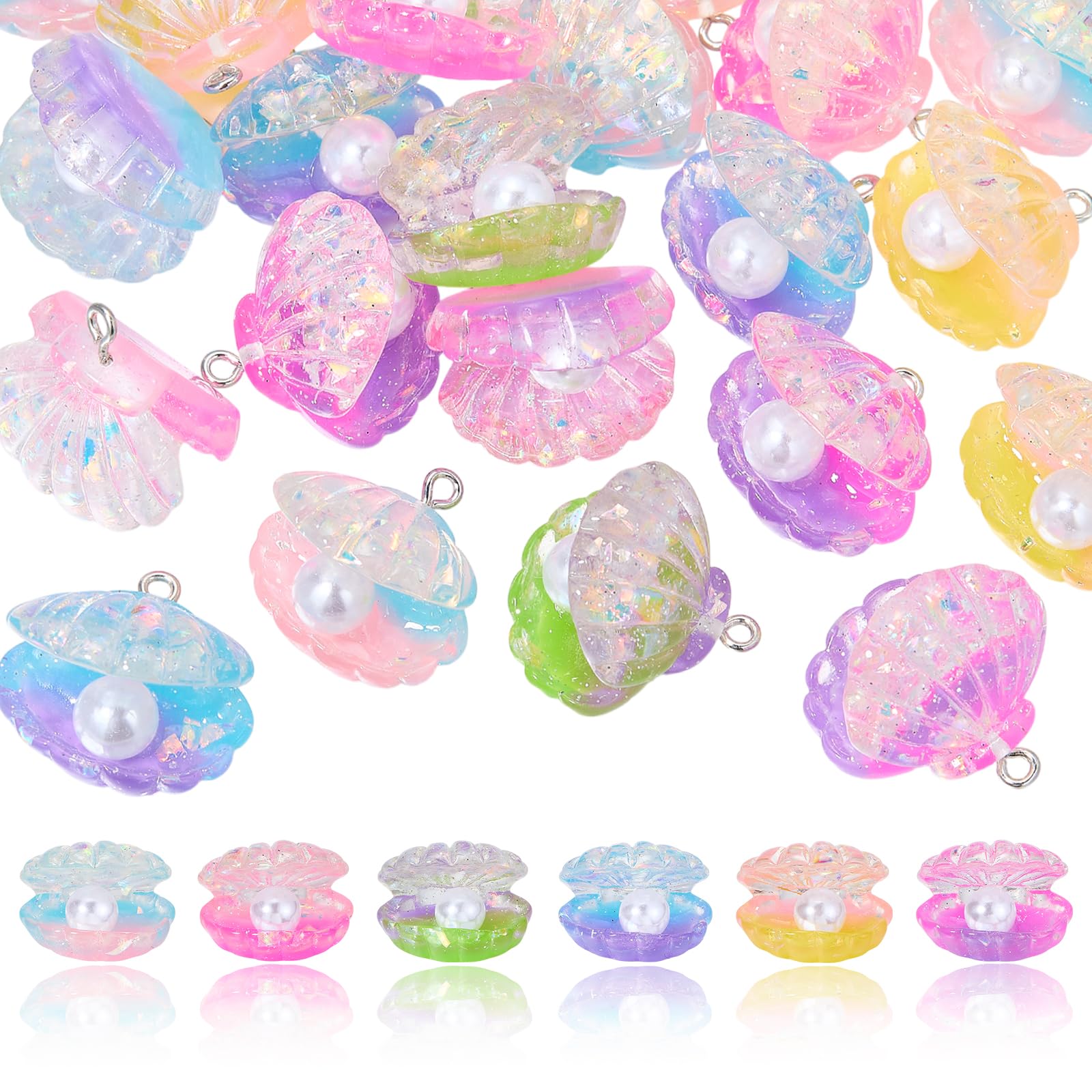 24 graziose perle in resina, ciondolo a forma di conchiglia, mini spiaggia, oceano, 3D, colore casuale, per bracciali, orecchini, collane, fai da te