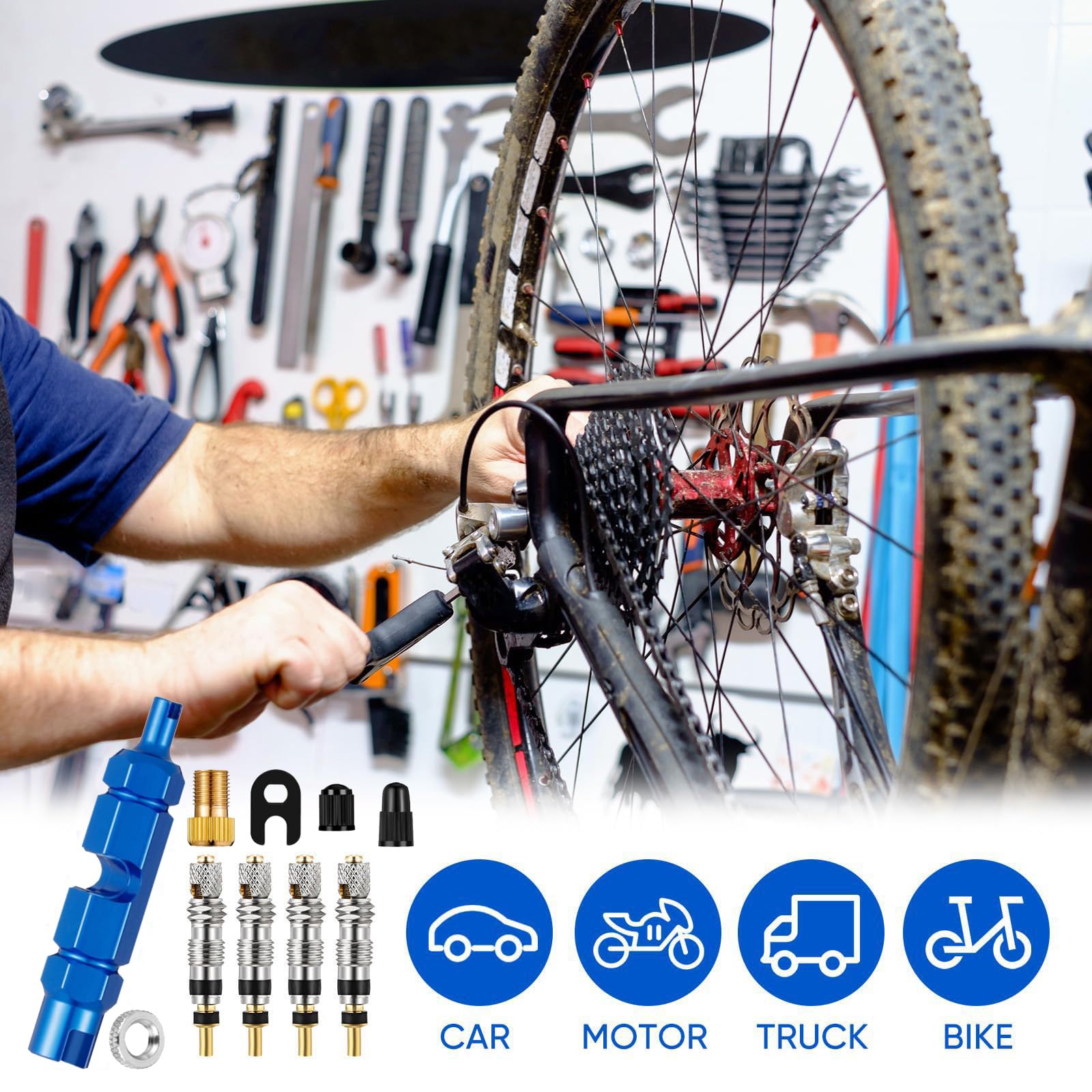 KASESSS 18 Pièces Valve Presta Set – Noyaux, Clé, Adaptateur, Bouchons – Pour Vélo, VTT, Route