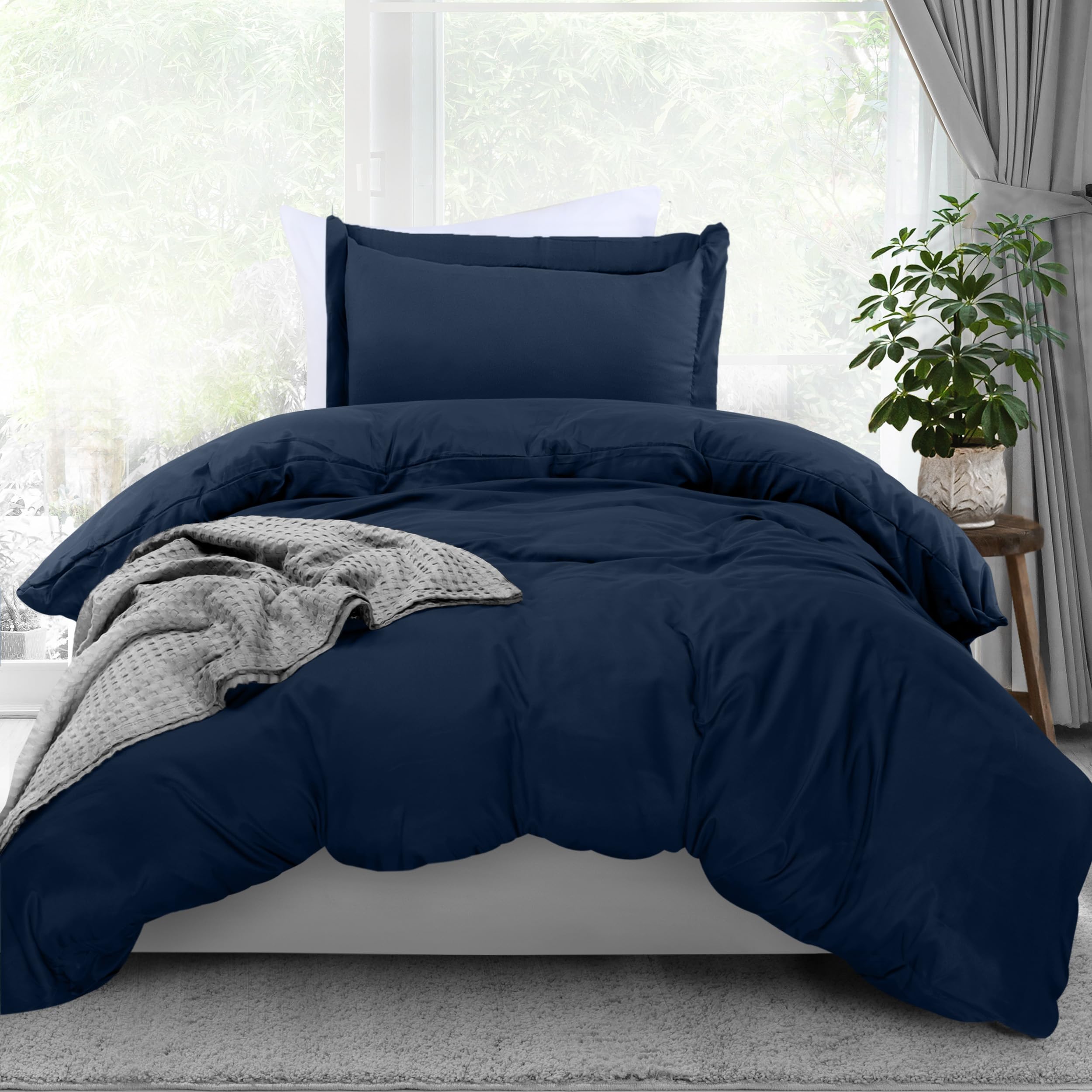 Utopia Bedding Duvet Cover Twin Size - 2 Piece with Zipper Closure - 1 Comforter Cover 68X90 Inches & 1 Pillow Sham 20X26 Inches (Navy) Comforter Not Included