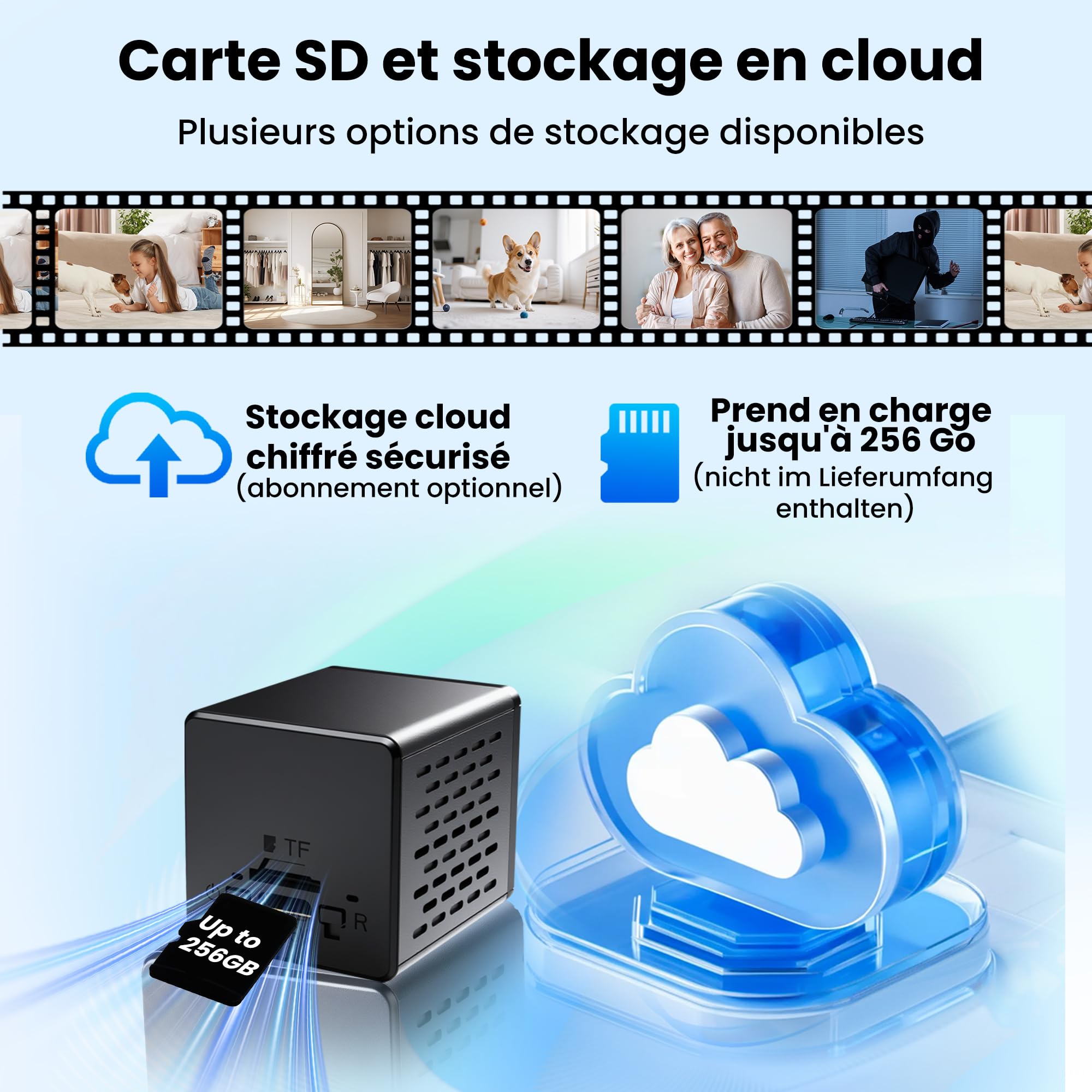 Caméra Espion Mini 4K Vision Nocturne WiFi - Caméra de Sécurité Intérieure Détection de Mouvement - Stockage Cloud Carte SD Batterie Intégrée