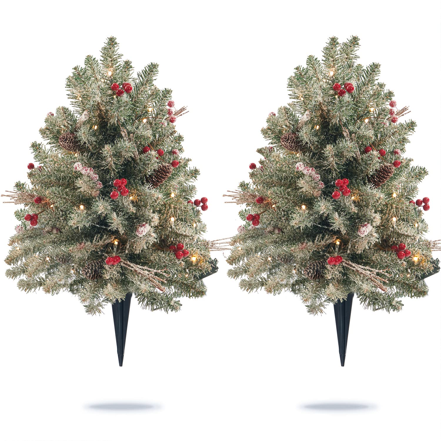 Photo 1 of Amaoasis 2 Pack 24 Inch Pre-Lit Christmas Trees, Artificial 70 LED Lights, Red Berries, Pine Cones, Battery Operated