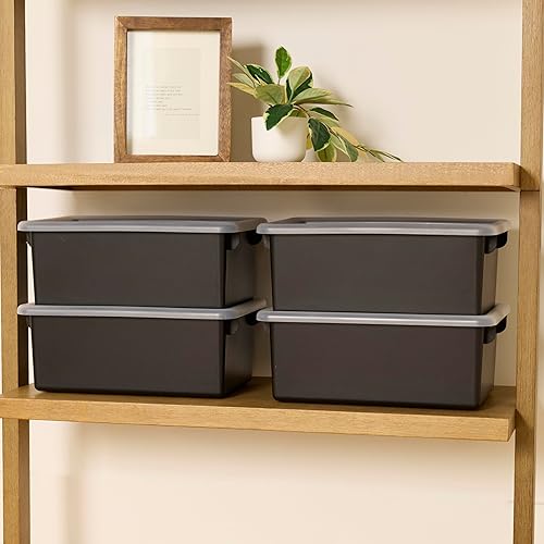 Miniatura 8 de Cubby - Contenedores de almacenamiento con tapas, almacenamiento de plástico, color negro, 10 unidades Negro -,Contemporáneo,Gris
