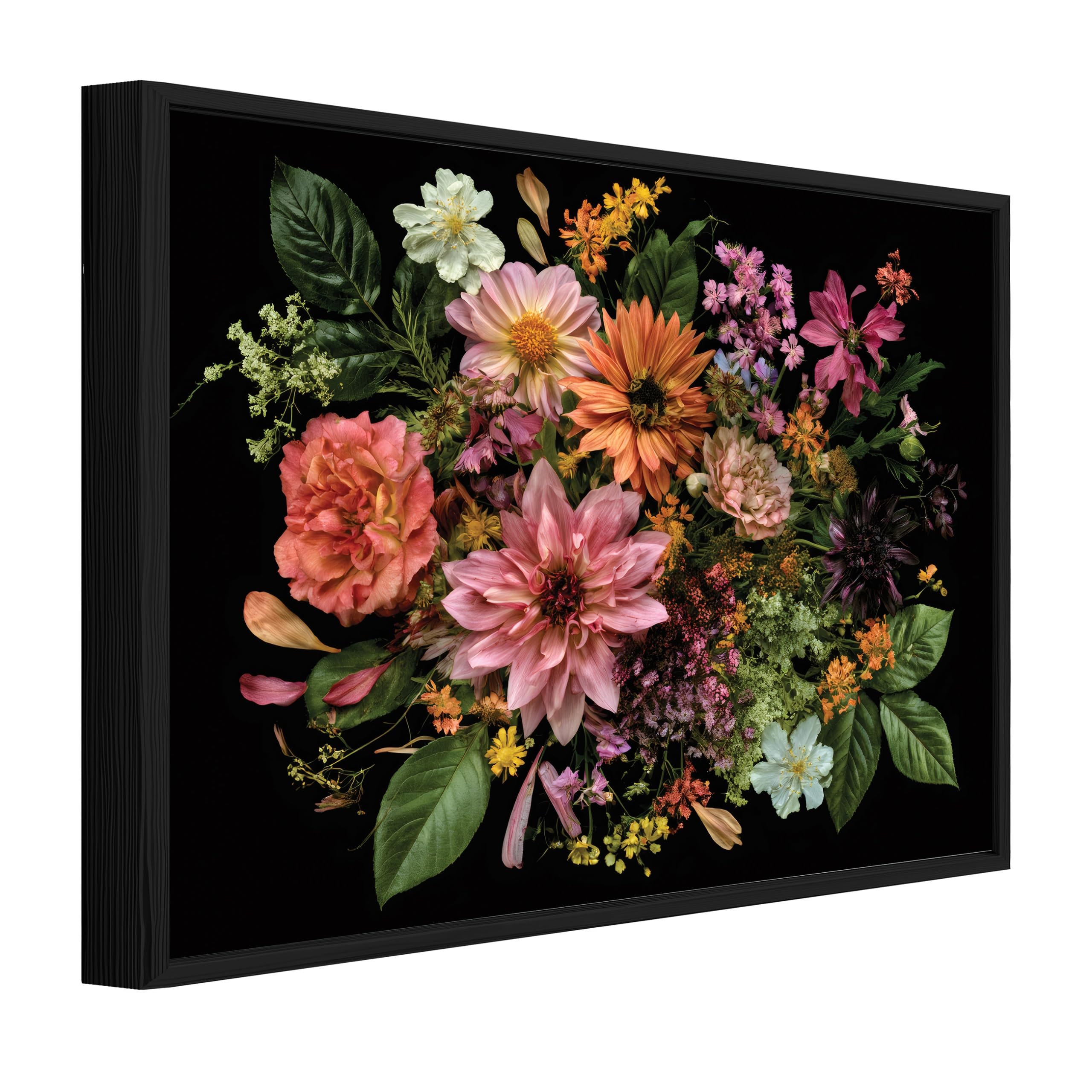Wallarena Flowers, Colourful 1 - Canvas Pictures With Frame Flowers Colourful 90 X 60 Cm