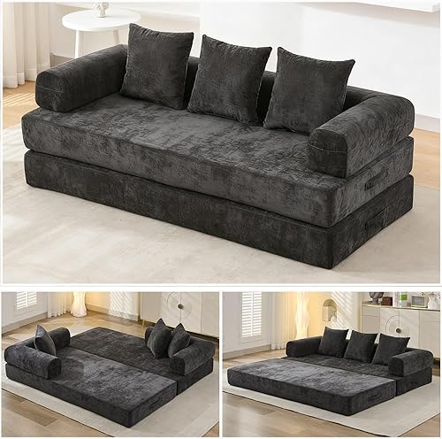 Miniatura 1 de Sofá cama convertible 4 en 1 de 79 pulgadas, sofá cama plegable de felpilla sin hueso con cama extraíble, sofá cama para sala, futón modular de