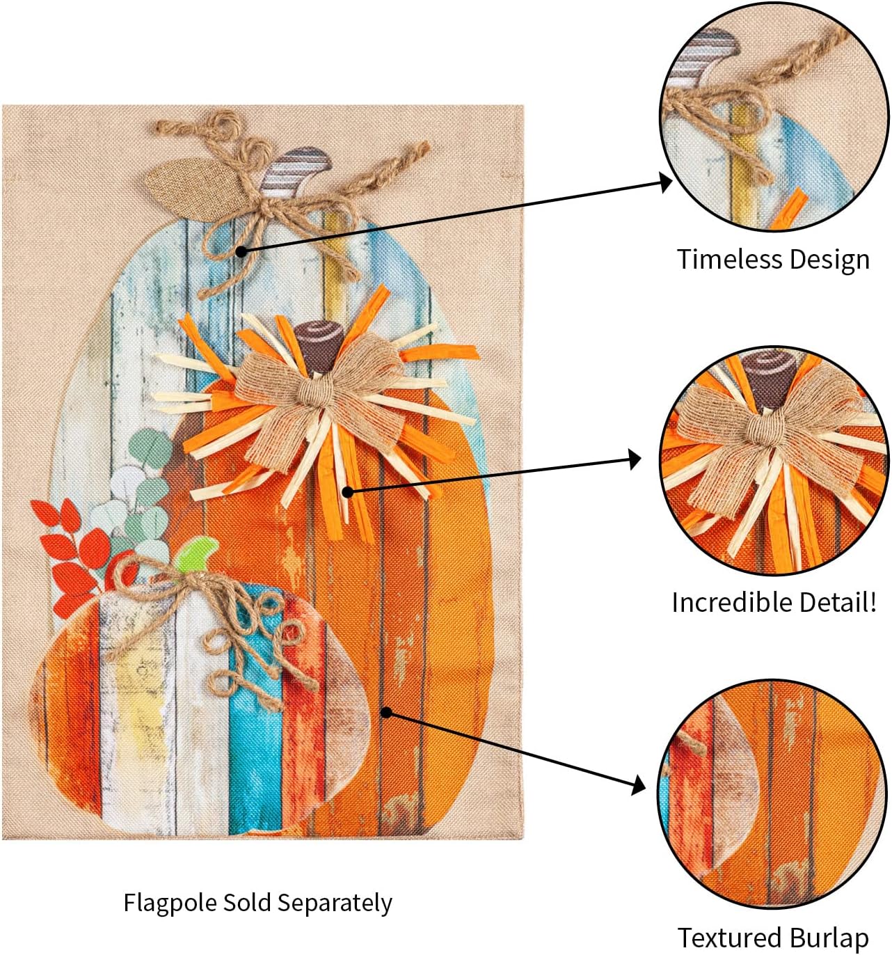 Evergreen Flag Wood Plank Pumpkins Garden Burlap Flag