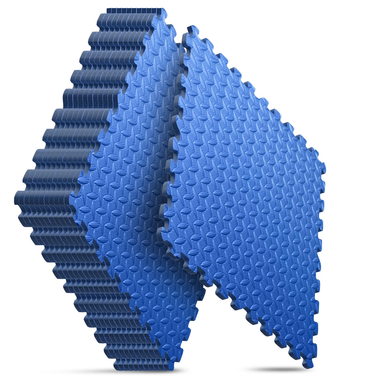 Home Gym Mat, Puzzle Exercise Mat, EVA Interlocking Foam Floor Tiles for Home Workout Equipment and Kids' Play Areas - Blue, 24 in x 24 in x ½ in - 12 Tiles (Blue, 12 Pack 48 sq ft)