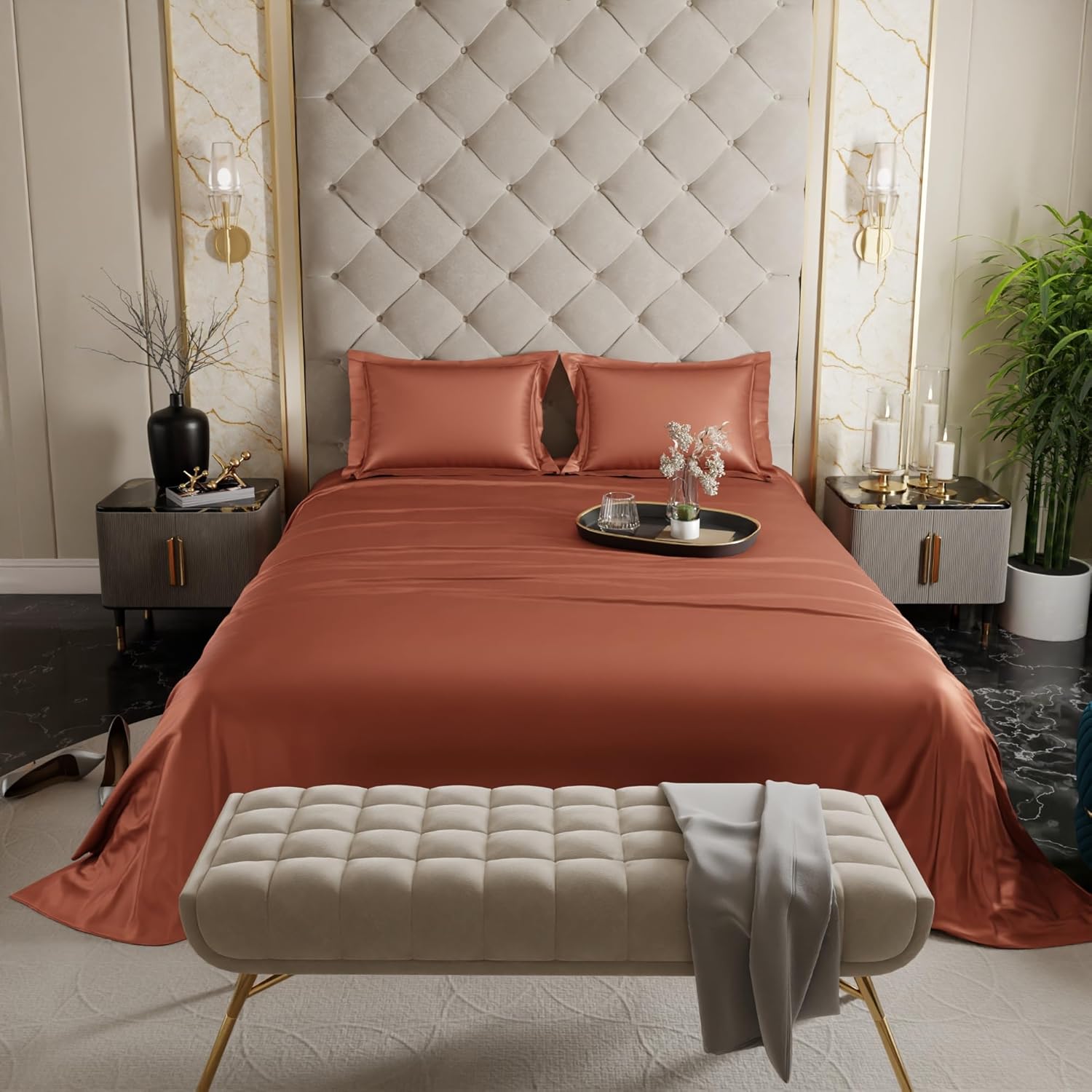 Stoa Paris Satin Bedsheet Double Bed with Pillow Covers, Premium Ultra Satin Bedding Set, Gifts for Women, Couples, Wedding, Bedroom Home Furnishing, Date Night Collection – Melted Caramel Stoa Paris Satin Bedsheet Double Bed with Pillow Covers, Premium Ultra Satin Bedding Set, Gifts for Women, Couples, Wedding, Bedroom Home Furnishing, Date Night Collection – Melted Caramel