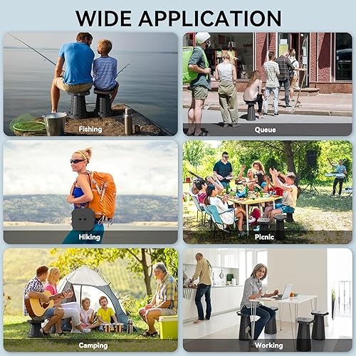 Miniatura 7 de Taburete plegable portátil mejorado 2025, taburete plegable, taburete de camping telescópico con capacidad de carga máxima de 485 libras, asiento