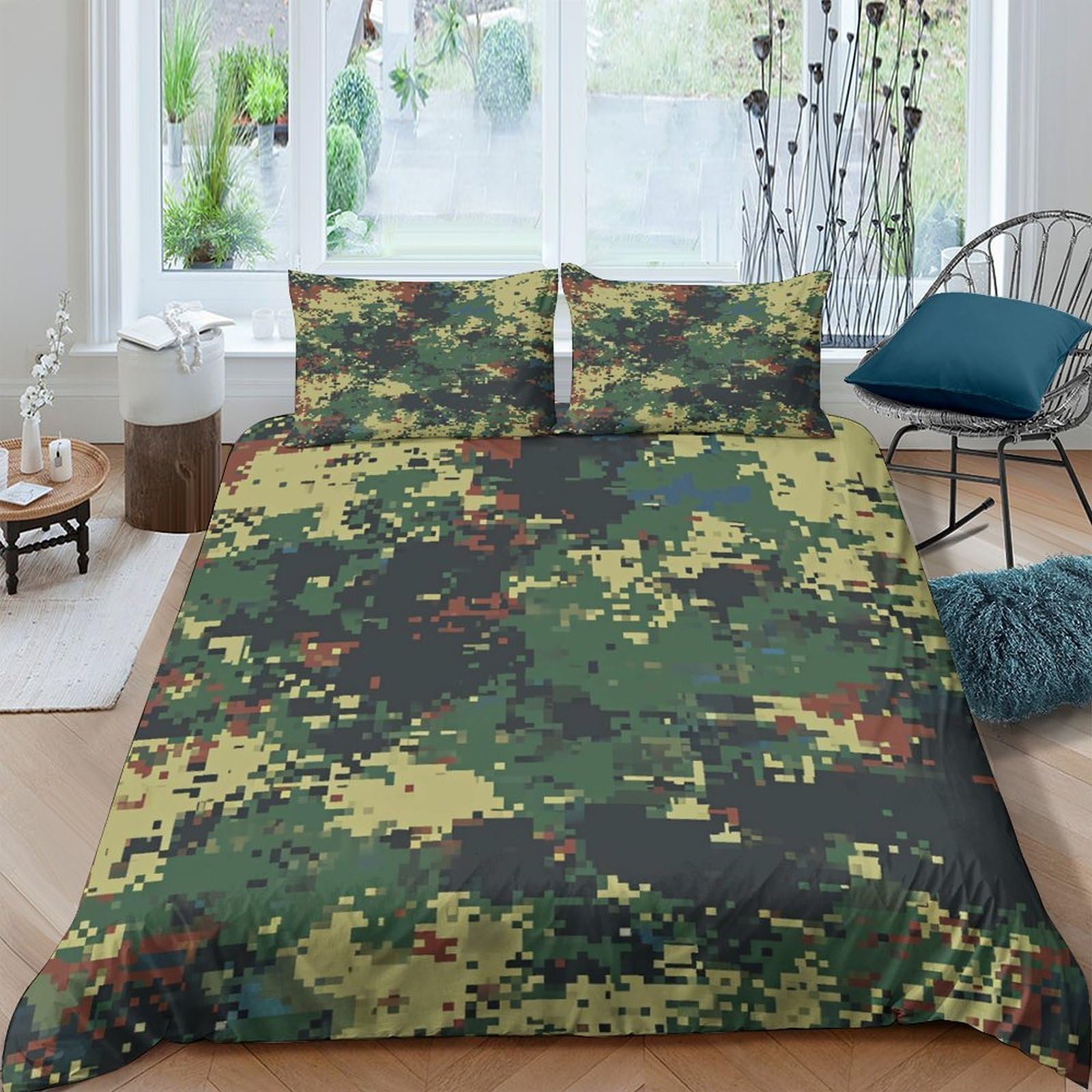 Wxlwhr Style-1 Camouflage Duvet Cover Set Soft Microfiber 3 Piece 3D Printed Bedding Sets Green Camouflage Duvet Cover With Pillowcase For Kids Teens Adults Double（200X200cm）
