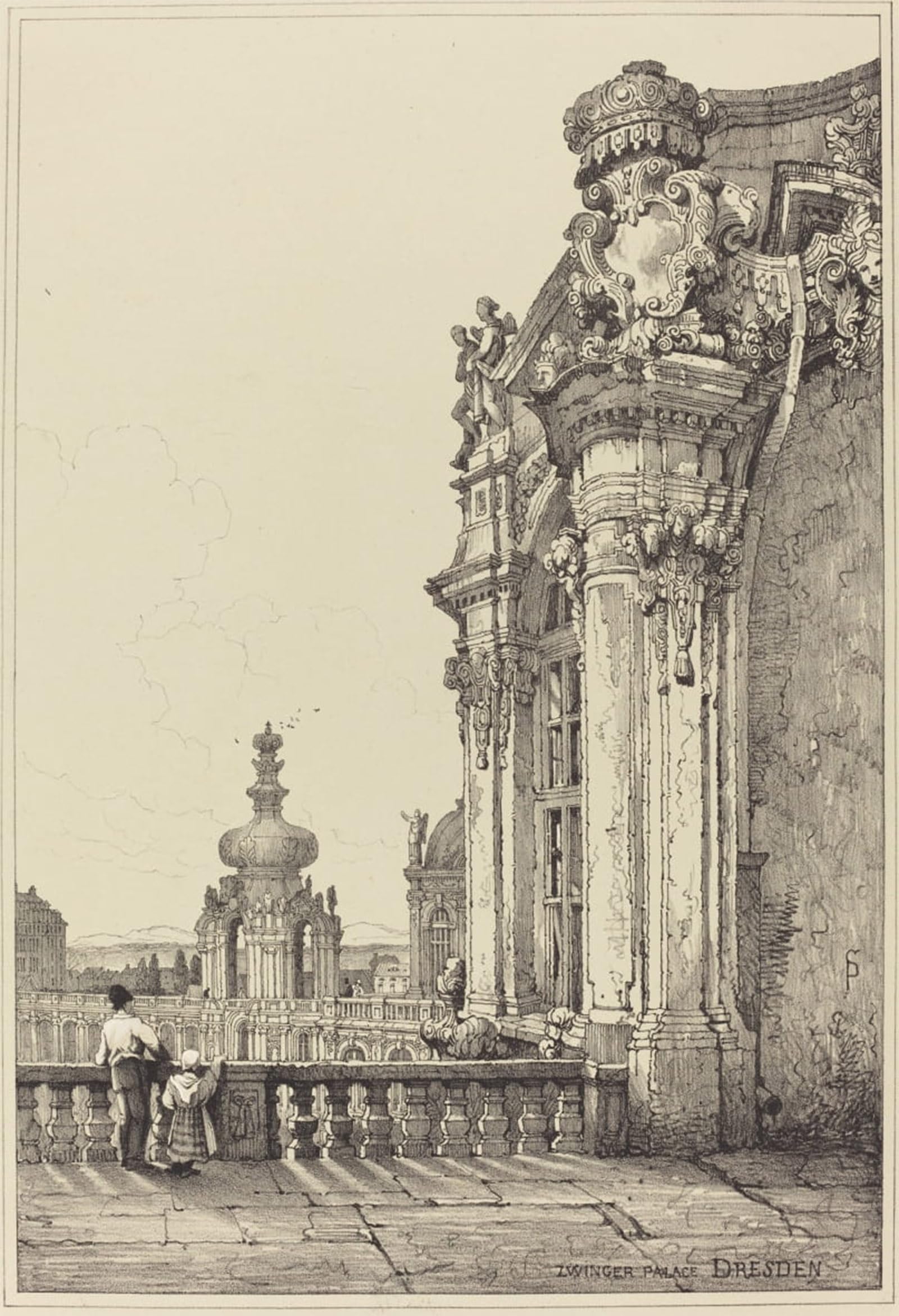 SERENDIPITP Retro Picture Poster Wall Art Pictures Painting Zwinger Palaceese Dresden by Samuel Prout Wall Art Canvas Print for Wall Decor 60x90cm