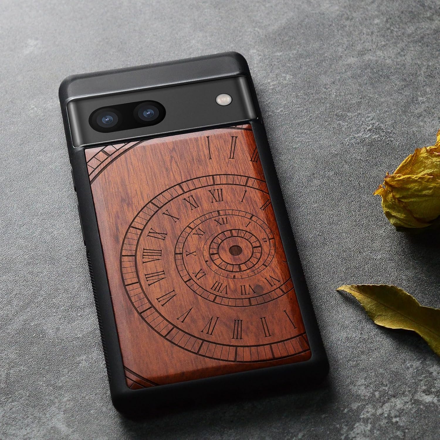 Carveit Wood Case for Pixel 8a Case [Natural Wood & Black Soft TPU] Shockproof Protective Unique Wooden Cover Compatible with Google Pixel 8a (The Unfolding of Moments-Rosy)
