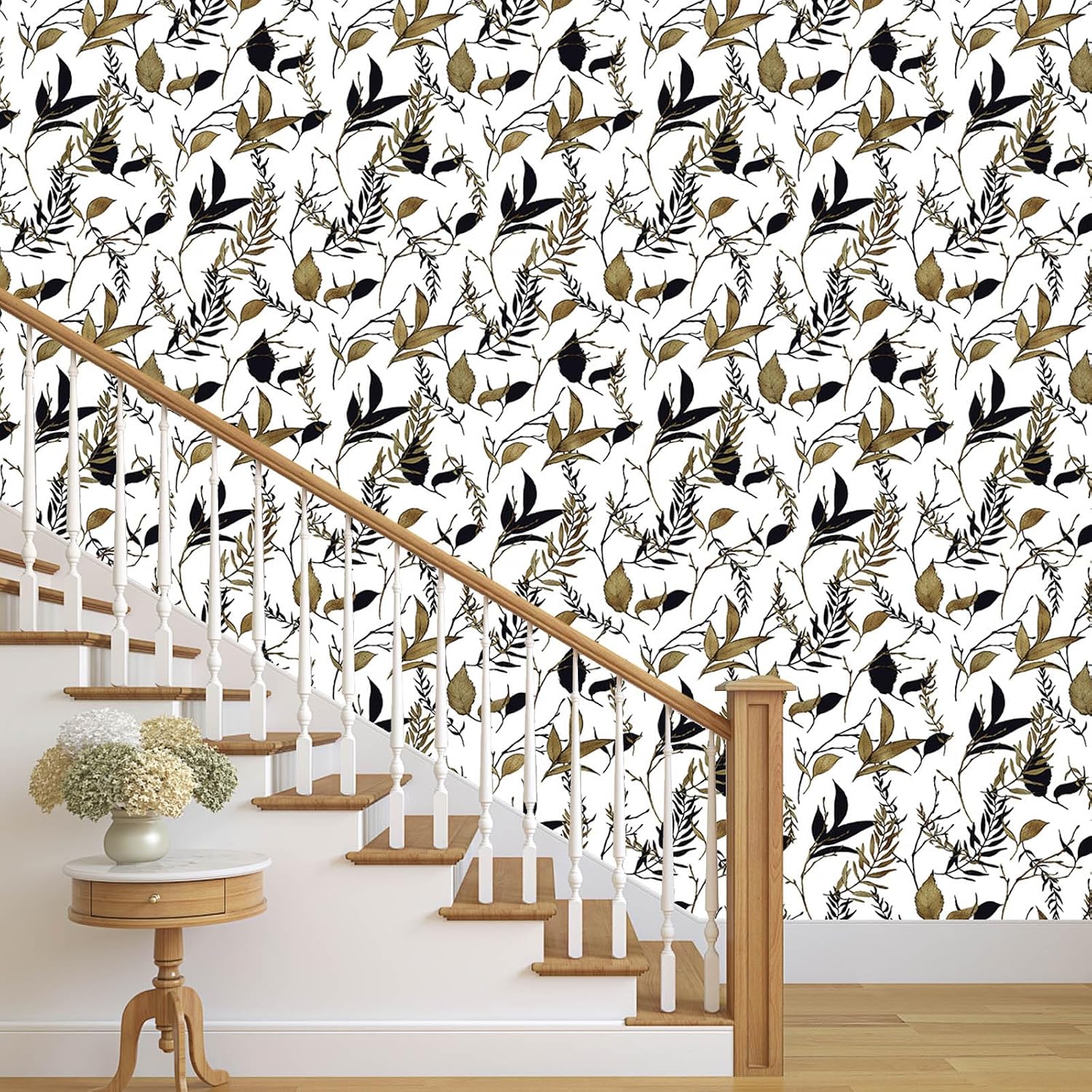 Black and Brown Leaf Peel and Stick Wallpaper Vintage Removable Self Adhesive Thick Waterproof Wall Covering for Bathroom and Accent Walls 17.7in x 213in Roll