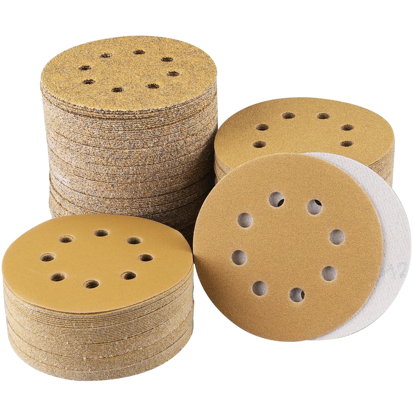 100 Discos de Lijado de 125 mm, Almohadilla de Lijado de 5 Pulgadas, Papel de Lija de Gancho y Bucle de 8 Orificios for lijadora Orbital aleatoria(120 Pcs-Mix Grit)