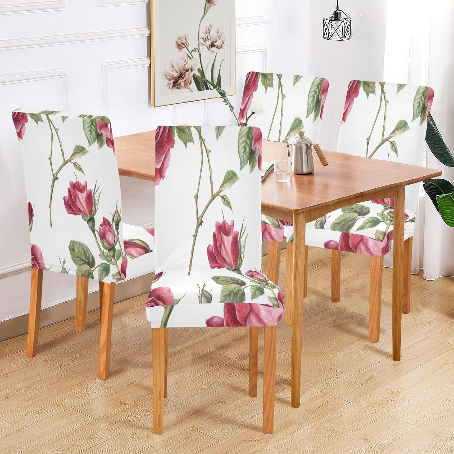 ALAZA Chair Covers for Dining Room, Rose Vintage Spring Floral -Tile Stretch Chair Cover Sets Chair Protector Removable Washable for Ktichen Restaurant Hotel