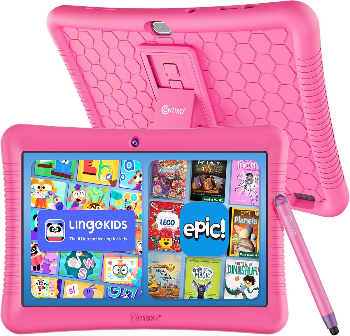 10" Android Kids Tablet 32GB - Includes Exclusive Games and Educational Apps, Parental Controls, Kid-Proof Case with Kickstand & Stylus - Pink